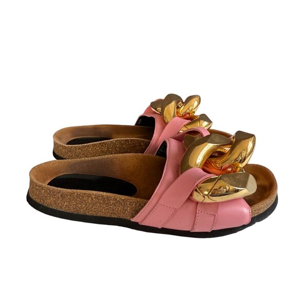 JW Anderson Leather Fuchsia Chain Slide Sandals Shoes Women Size 36 Pink Gold - Picture 2 of 9